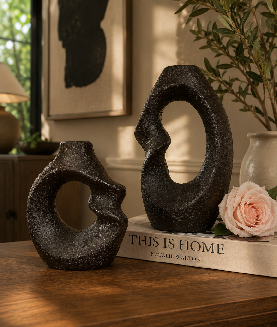 Modern Black Textured Loop Vases