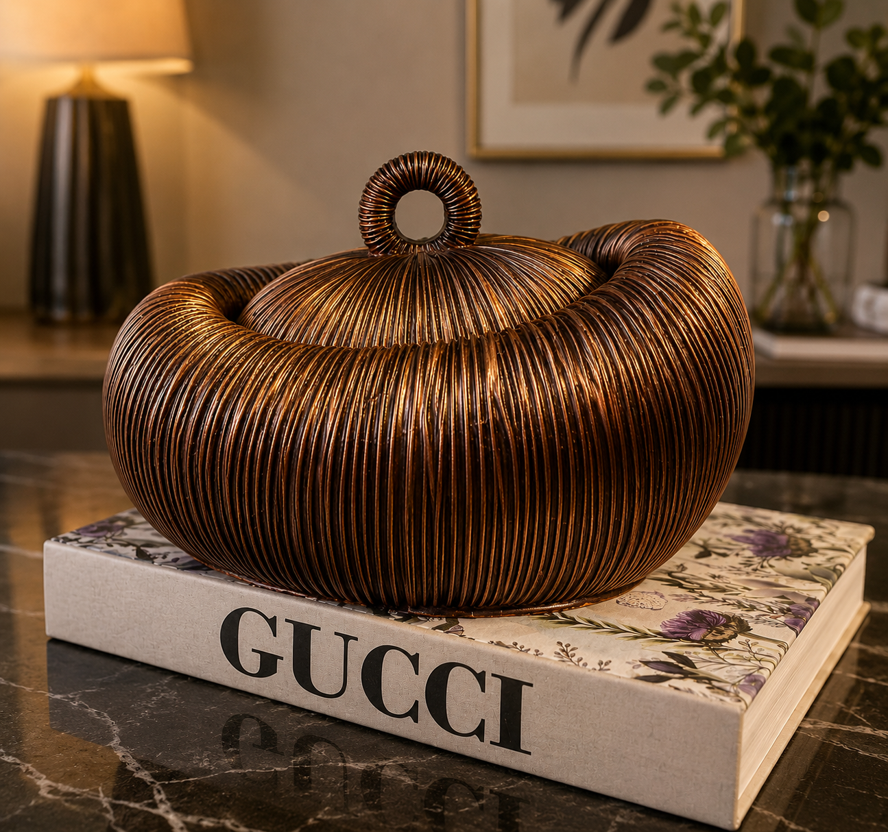 Bronze Ribbed Decorative Jar