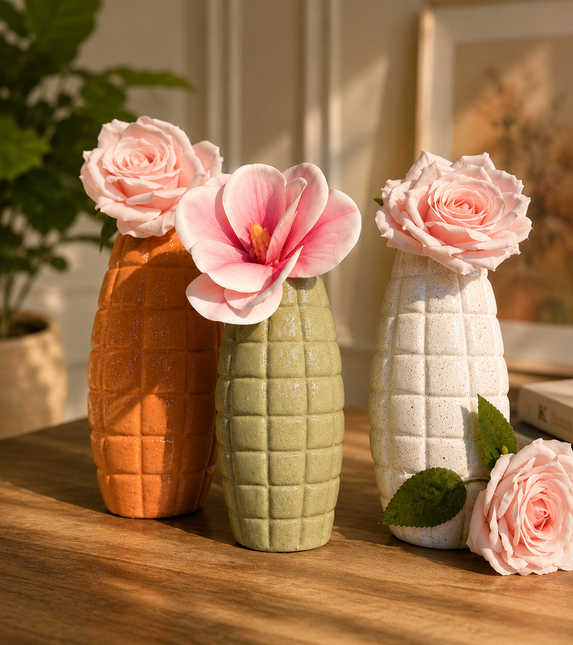 Checkered Trio Ceramic Vases Set