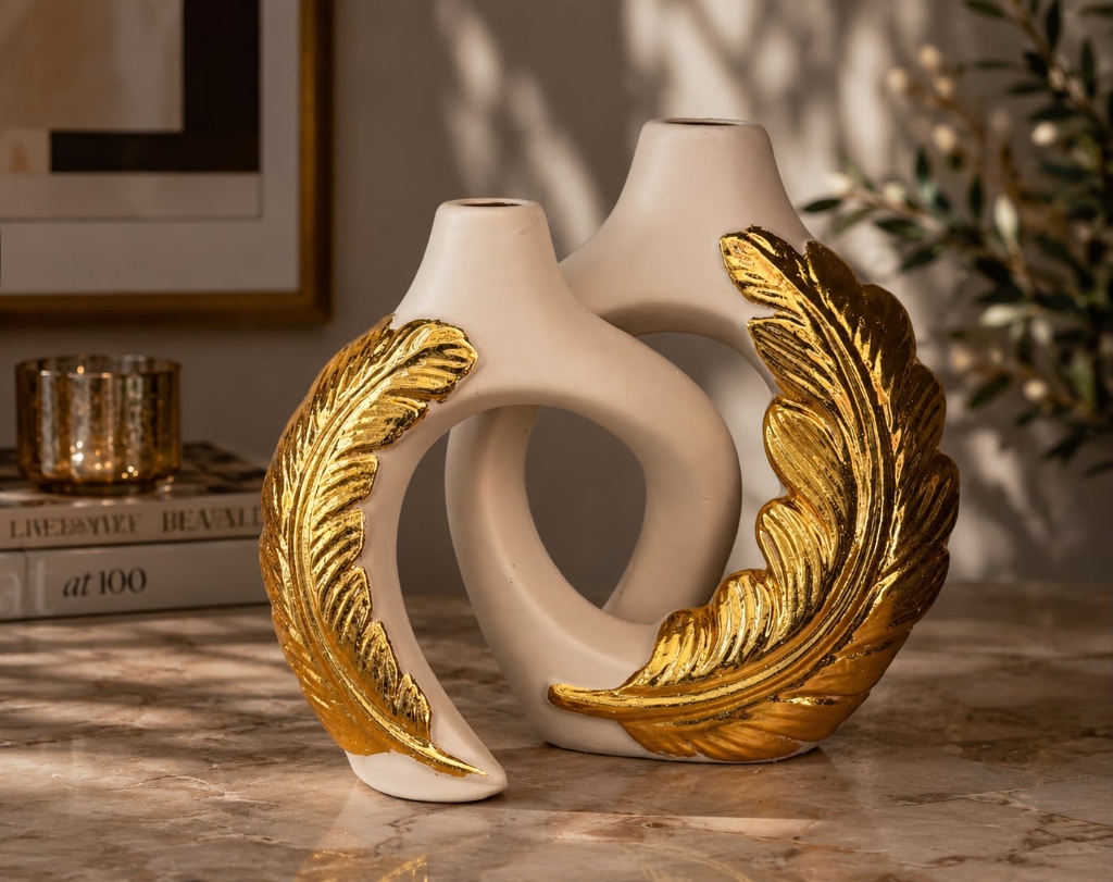 Golden Feather Ceramic Vases